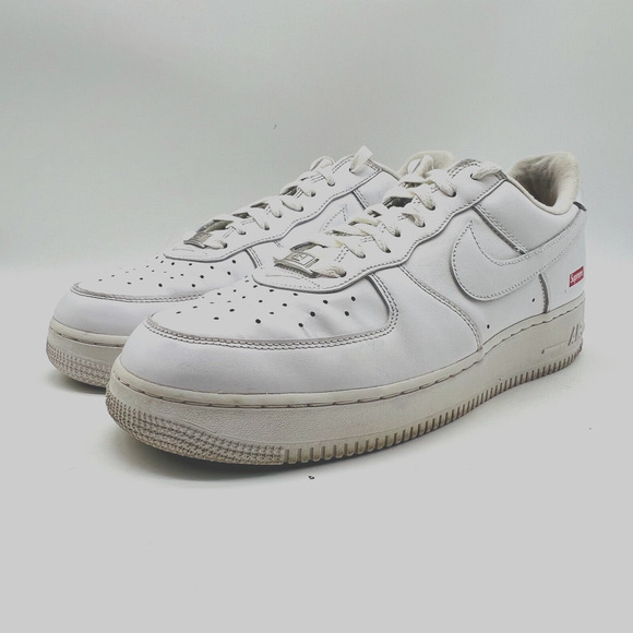Nike Air Force 1 x Supreme Mens 10.5 White Leather Red Box Logo CU9225-100 Shoes - Picture 3 of 11